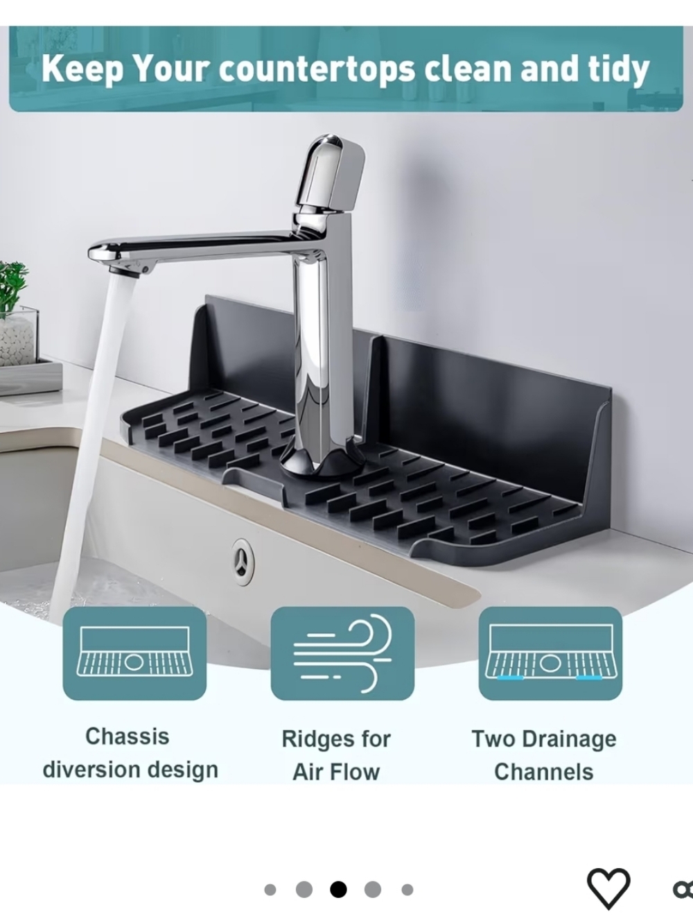 Silicone Folding Faucet Mat forKitchen Sink Splash Guard Grey New In Box